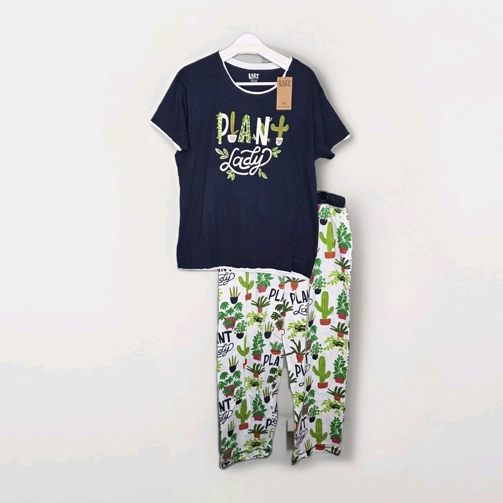 Mew Lazy One Pajama Set Women's Sz XL Plant Lady Succulent 2 Piece